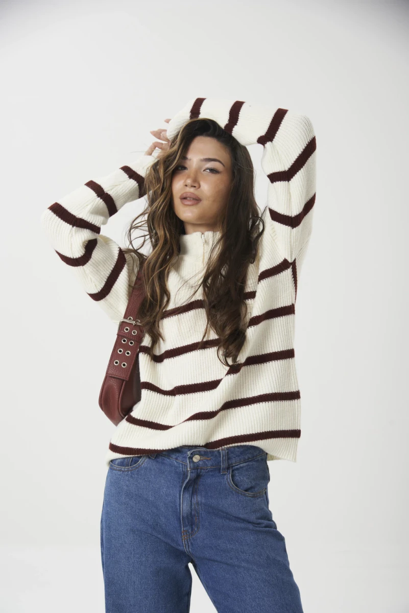 Sweater perle rayado con cierre Paris